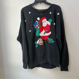 vintage WORK IN PROGRESS christmas knitted santa holiday sweater womens M